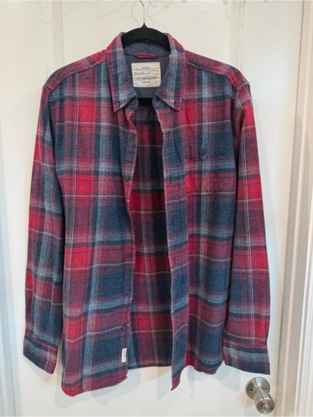 Weatherproof Red and Blue Plaid Button-Down Shirt